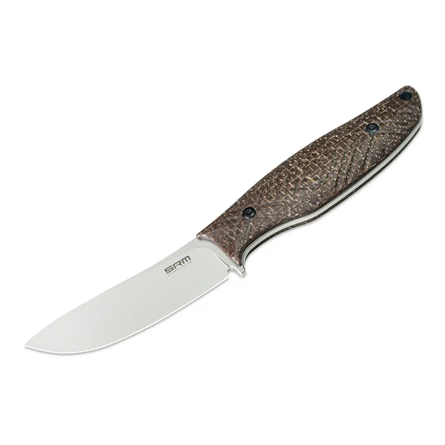 Ніж з чохлом туристичний SRM Fossa 605T-MW, (8.8 см) 14C28N / Micarta коричневий — Photo 2