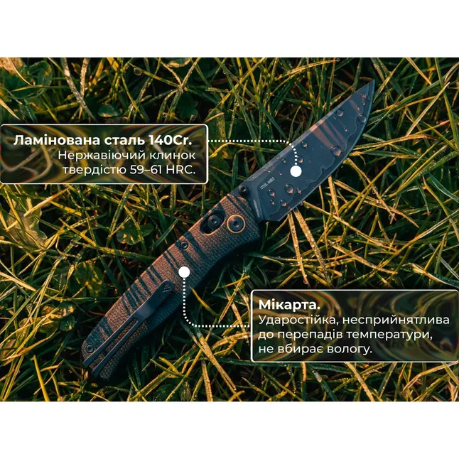 Нож складной туристический SRM Medal (8,2 см) 140Cr/Micarta, черный — Photo 10
