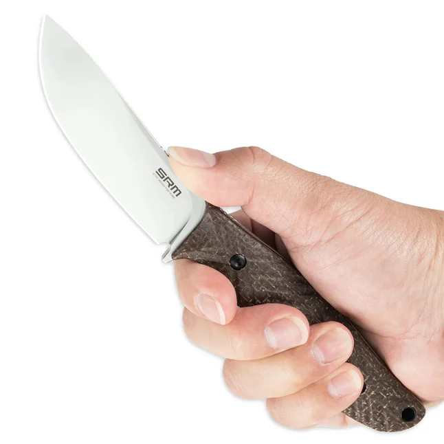 Ніж з чохлом туристичний SRM Fossa 605T-MW, (8.8 см) 14C28N / Micarta коричневий — Photo 7