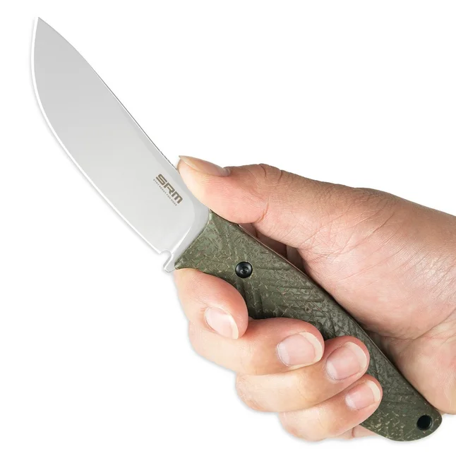 Ніж з чохлом туристичний SRM Fossa 605T-MP, (8.8 см) 14C28N / Micarta зелений — Photo 7