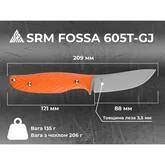 Ніж з чохлом туристичний SRM Fossa 605T-GJ, (8.8 см) 14C28N / G10 помаранчевий — Photo 21