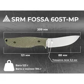 Ніж з чохлом туристичний SRM Fossa 605T-MP, (8.8 см) 14C28N / Micarta зелений — Photo 21